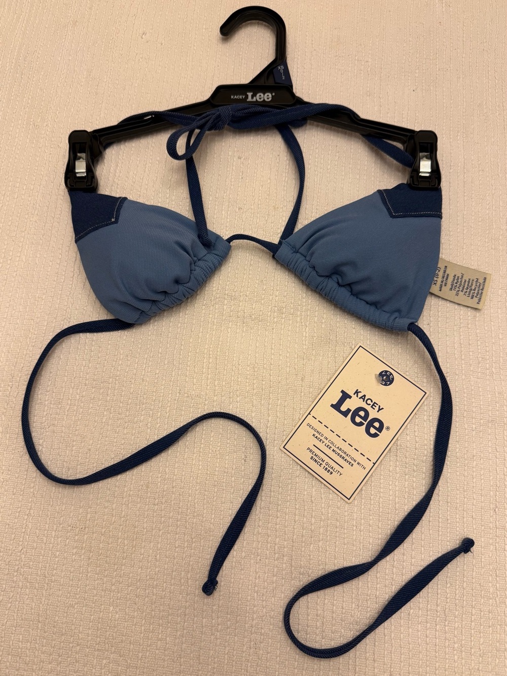 Women's Blue Triangle  Bikini Top - Light/Dark Blue by Kacey Lee Size XS 0-2
